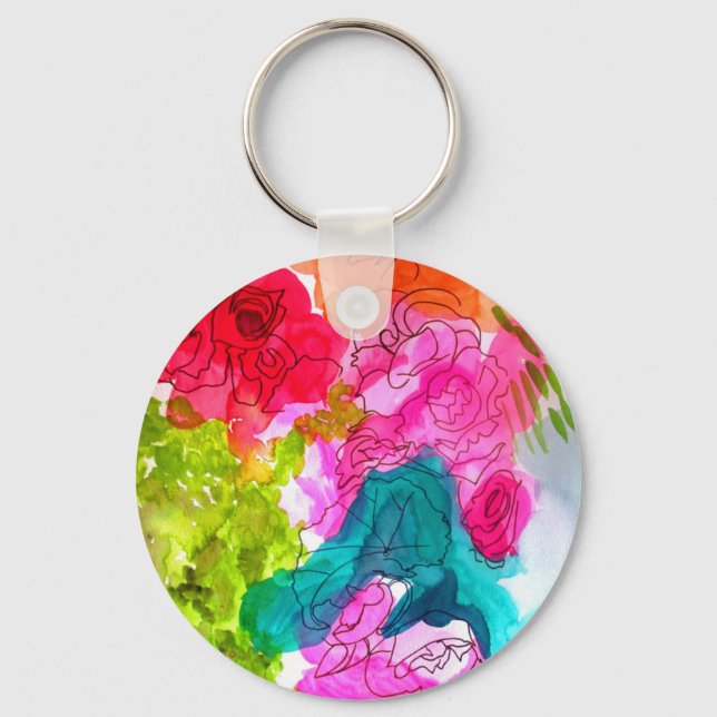 Spring Flowers watercolour abstract art Key Ring (Front)