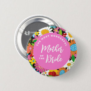 Spring Flowers Wedding Mother Of Bride Name Tag 6 Cm Round Badge