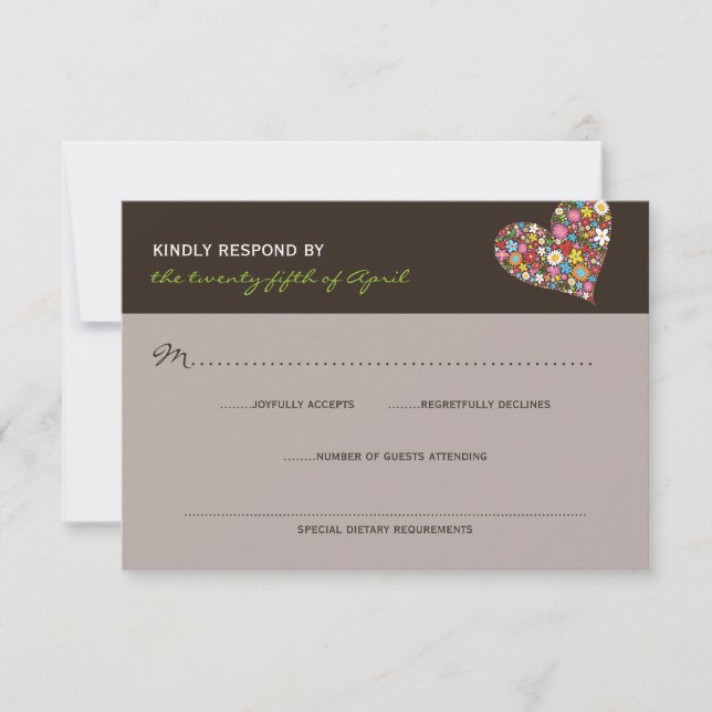 Spring Flowers Whimsical Heart Wedding RSVP Card (Front)