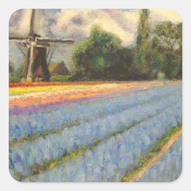Spring Flowers Windmill Square Sticker (Front)