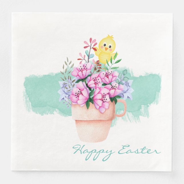 Spring Flowers With Easter Chick Napkin (Front)