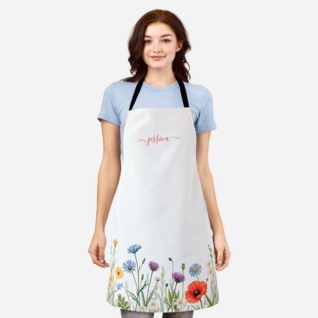 Spring Flowers with Script Name Apron (Creator Uploaded)