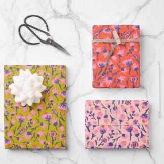 Spring Flowers Yellow Pink purp Botanical  Floral  Wrapping Paper Sheet