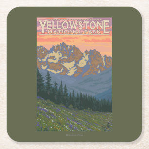 Spring Flowers - Yellowstone National Park Square Paper Coaster