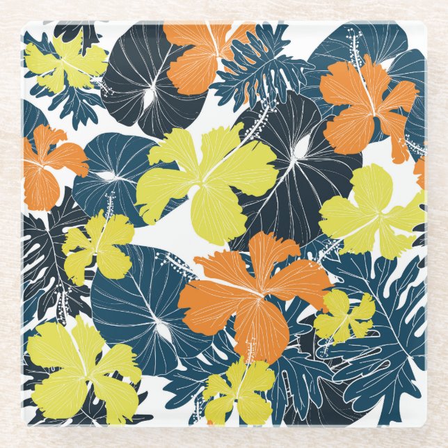 Spring Flowery: Vintage Floral Texture Glass Coaster (Front)