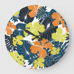Spring Flowery: Vintage Floral Texture Large Clock
