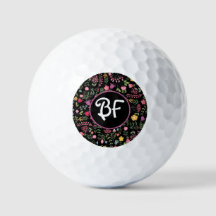 Spring for Wildflowers Black Floral Personalised Golf Balls