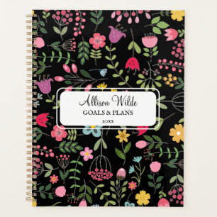 Spring for Wildflowers Floral Pattern on Black Planner
