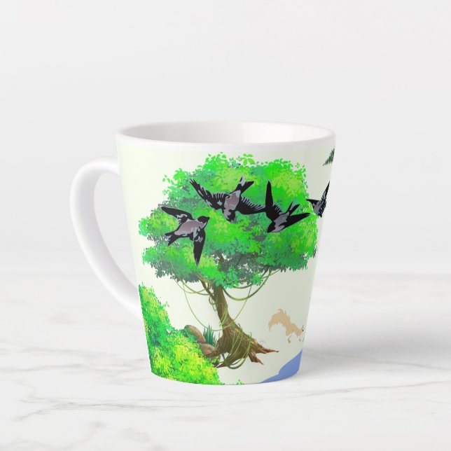 Spring Forest Life with Birds and Squirrel – Natur Latte Mug (Left Angle)