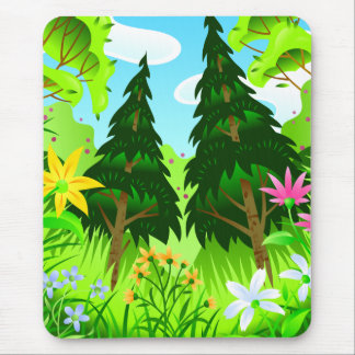 Spring Forest Trees and Flowers Scene Mouse Pad