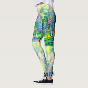 spring forest yellow green leggings