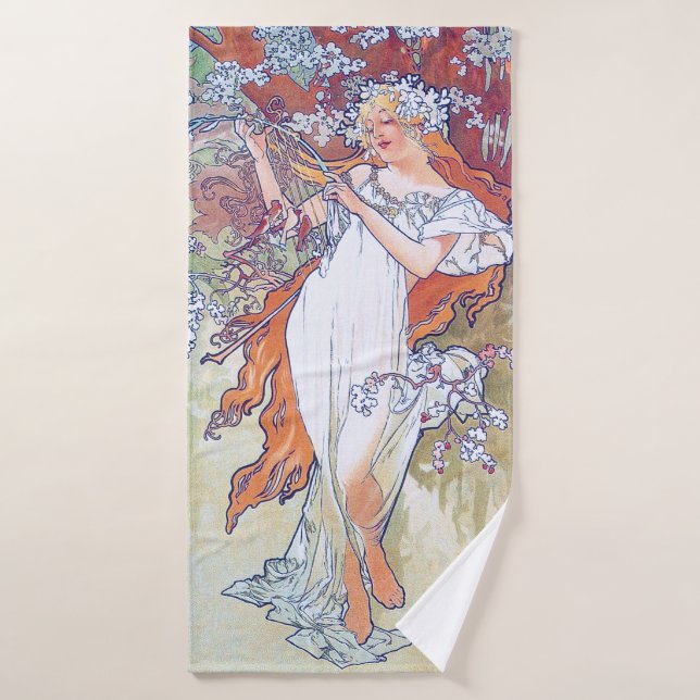 Spring (Four Seasons), Alphonse Mucha Bath Towel (Bath Towel)