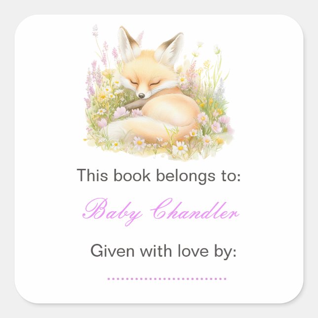 Spring Fox Baby Shower Square Sticker (Front)