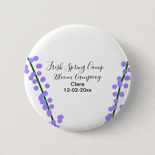 Spring fresh camping lavender flowers name date si 6 cm round badge