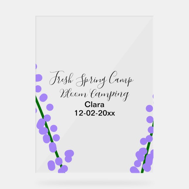 Spring fresh camping lavender flowers name date si acrylic sign (Front)