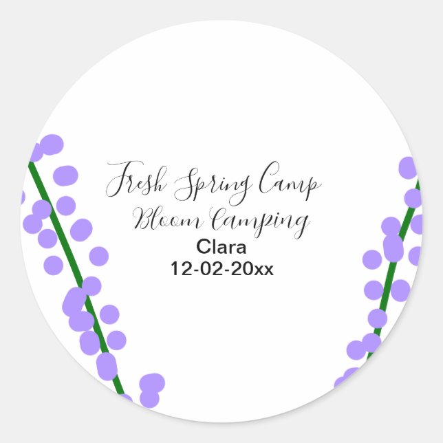 Spring fresh camping lavender flowers name date si classic round sticker (Front)