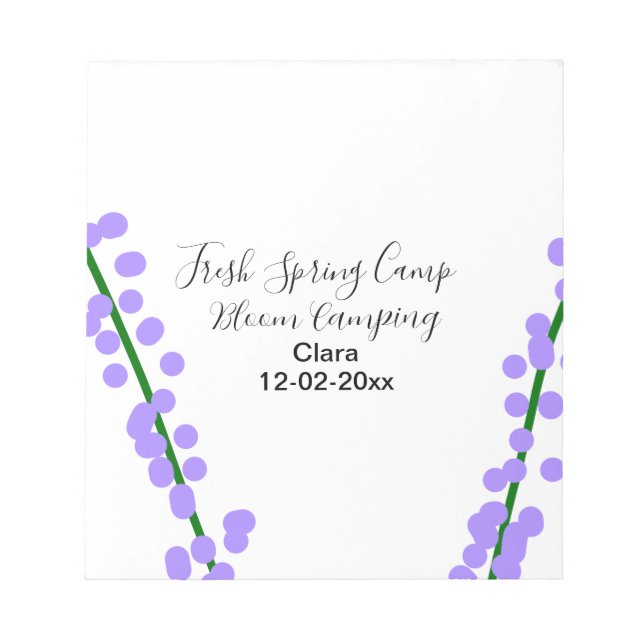 Spring fresh camping lavender flowers name date si notepad (Front)