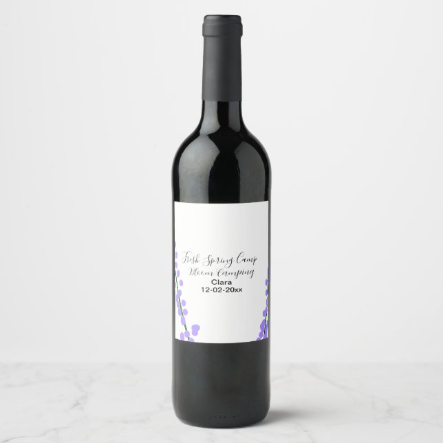 Spring fresh camping lavender flowers name date si wine label (Front)