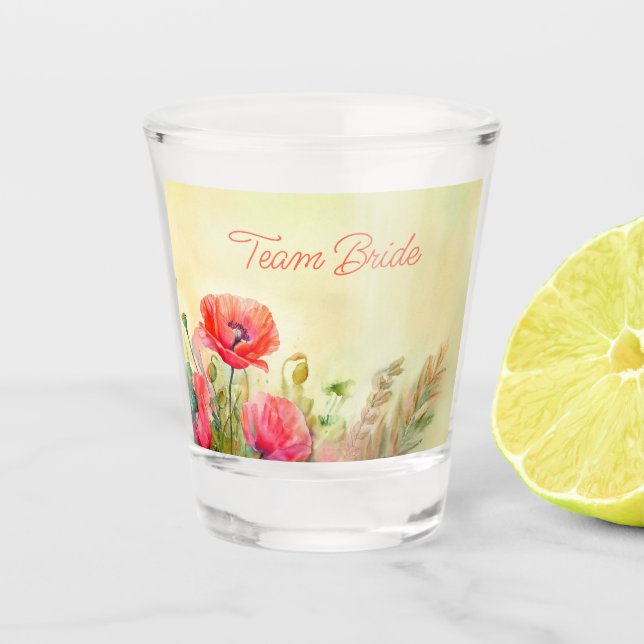 Spring Fresh Watercolor Poppies Bridesmaid  Shot Glass (Front)