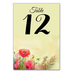 Spring Fresh Watercolor Poppies Table Number
