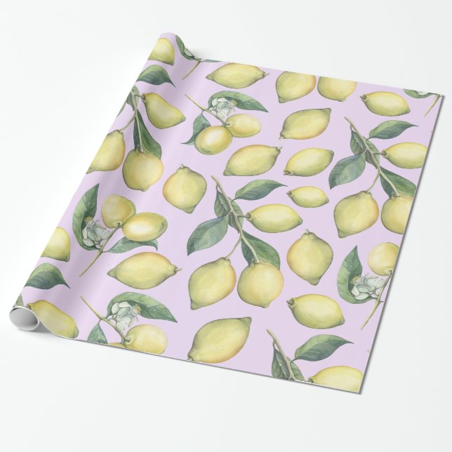 Spring Fresh watercolor yellow lemon branches Wrapping Paper (Unrolled)