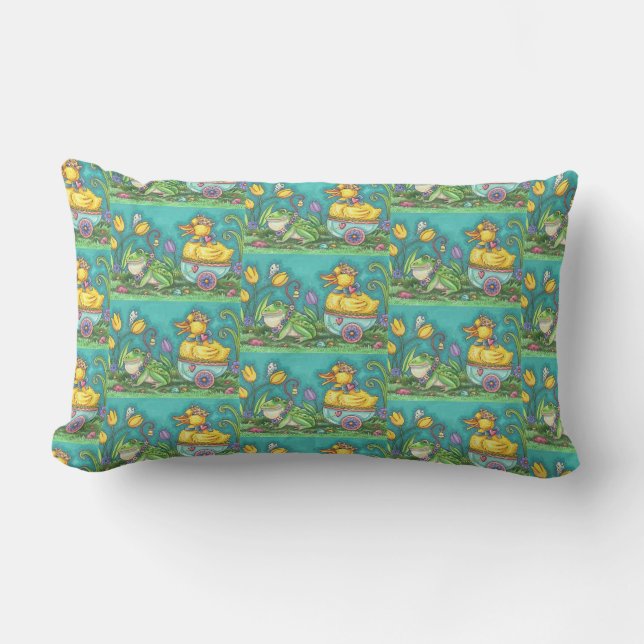 SPRING FROG & DUCK PRINCE EASTER LUMBAR PILLOW (Front)
