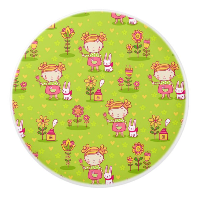 Spring Fun With Little Girl Ceramic Knob (Front)