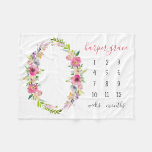 Spring Garden Baby Name Monthly Milestone Photo Fleece Blanket