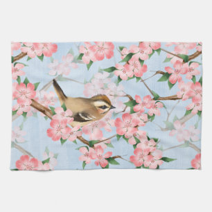 Spring Garden Birds & Floral Tea Towel
