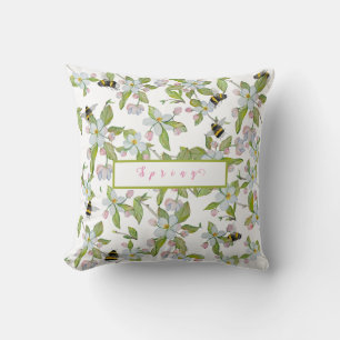 Spring garden blooms and bumblebees cushion