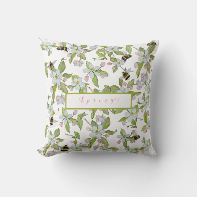 Spring garden blooms and bumblebees cushion (Front)