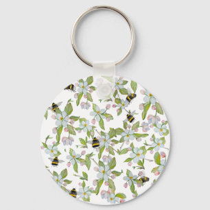 Spring garden blooms and bumblebees key ring