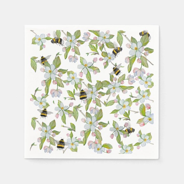 Spring garden blossoms and bumblebees napkin (Front)