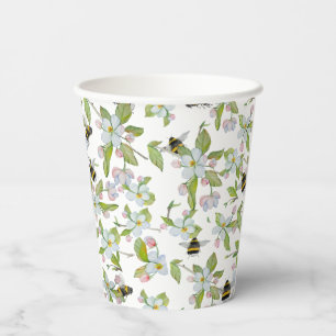 Spring garden blossoms and bumblebees paper cups