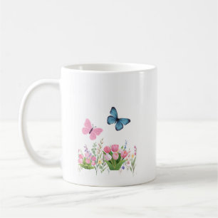 Spring Garden & Blue Butterflies Floral Mug – Eleg