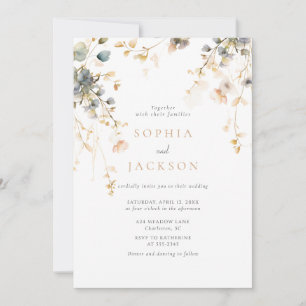 Spring Garden Boho Wildflowers Beige Blue Wedding Invitation