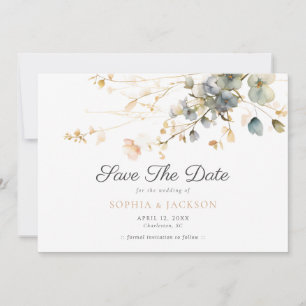 Spring Garden Boho Wildflowers Beige Blue Wedding Save The Date