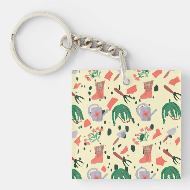 Spring Garden Botanical Doodles Illustration Key Ring (Front)