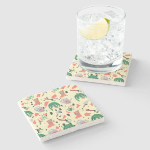 Spring Garden Botanical Doodles Illustration Stone Coaster