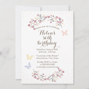 Spring Garden Butterfly & Flowers Birthday Party Invitation