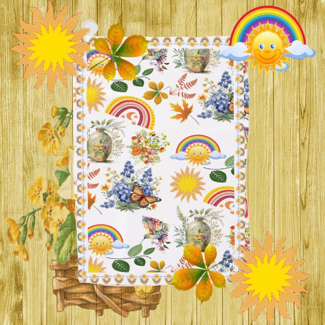 Spring Garden Butterfly Rainbow Sunshine Greenery  Golf Towel (Spring Garden Butterfly Rainbow Sunshine Greenery Golf Towel)