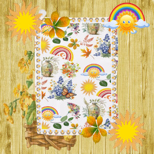 Spring Garden Butterfly Rainbow Sunshine Greenery Golf Towel