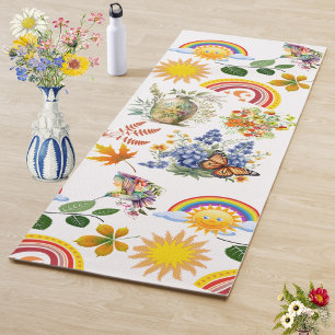 Spring Garden Butterfly Rainbow Sunshine Greenery Yoga Mat