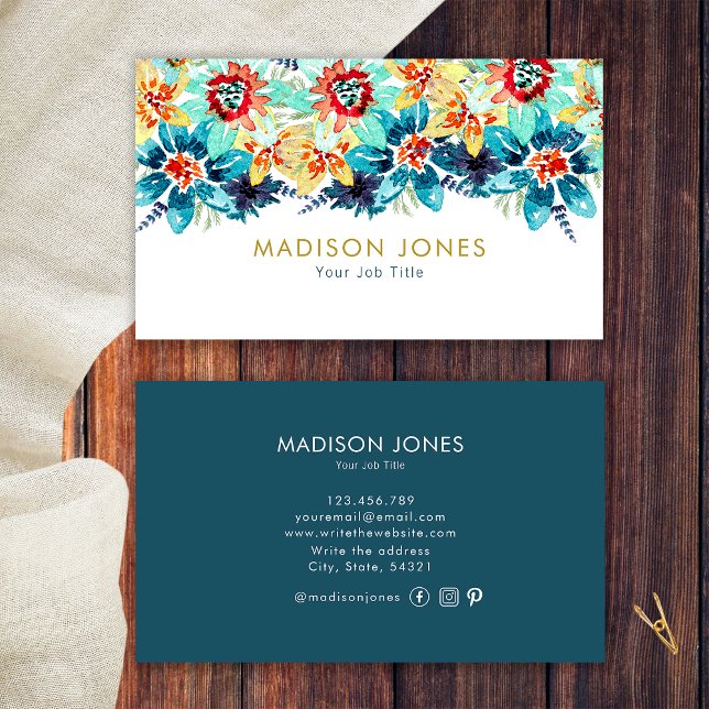 Spring Garden Elegant Unique Watercolor Floral Business Card (Front and Back)