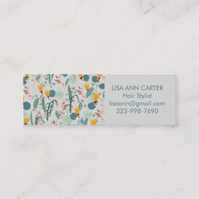Spring Garden Floral Botanical Pattern Soft Grey Mini Business Card (Front)