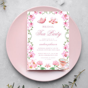 Spring Garden Floral Pink Tea Party Bridal Shower Invitation