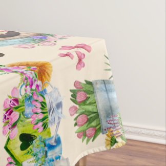 Spring Garden Floral Watercolor Easter Cottage  Tablecloth
