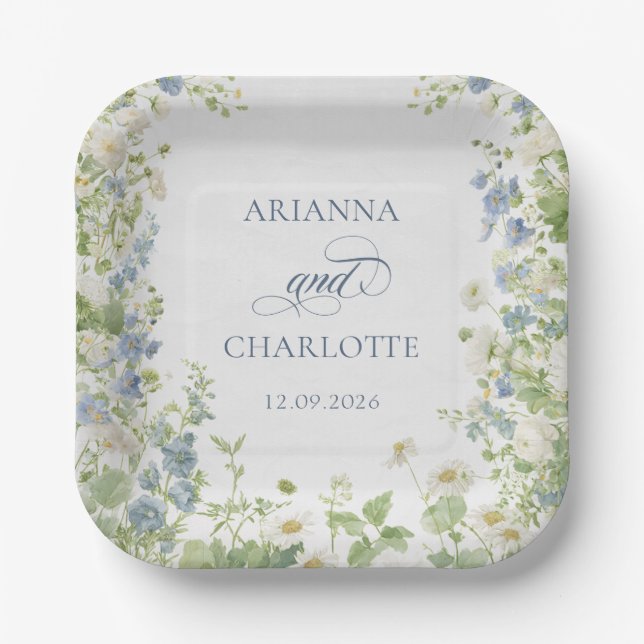 Spring Garden Floral Wedding Paper Plates (Front)