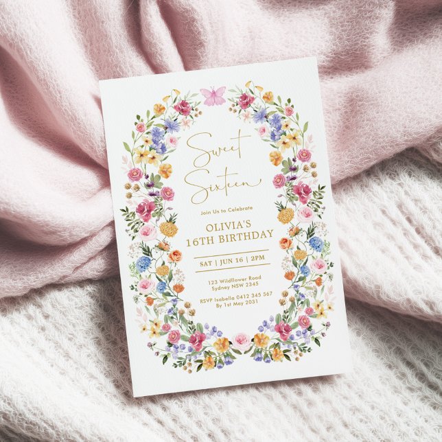 Spring Garden Flower Wreath Sweet 16 Birthday Invitation (Creator Uploaded)