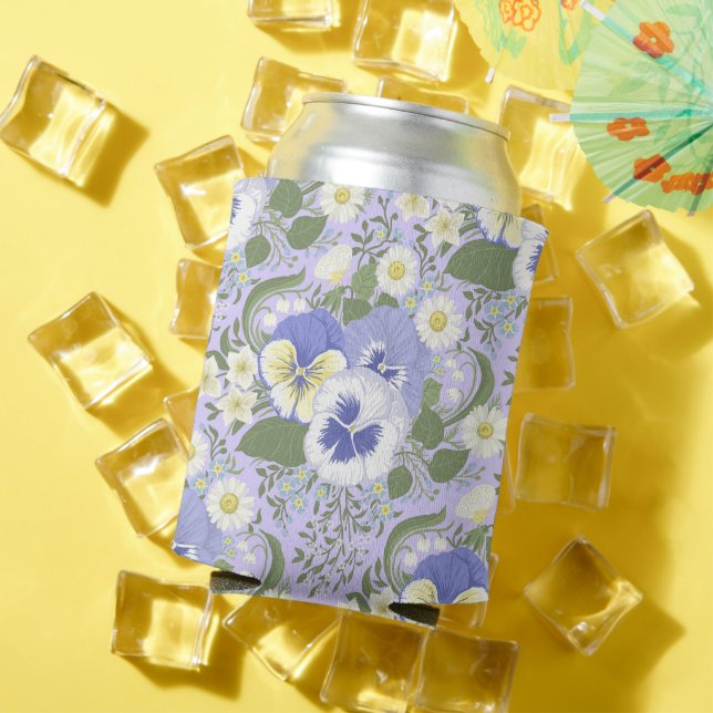 Spring Garden flowers on lavender Can Cooler (In Situ Summer)